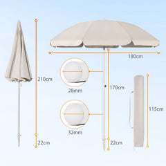 Sekey ∅ 180 cm aluminum beach umbrella with protective cover and ground sleeve, sun protection UV50+