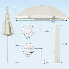Sekey ∅ 180 cm Strandschirm mit Schutzhülle und Bodenhülse, Sonnenschutz UV50+ Sekey
