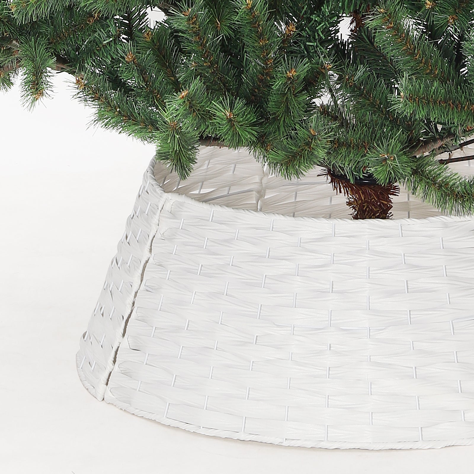Salcar Weihnachtsbaumdecke aus Poly-Rattan in Weiß – Eleganter Weihnachtsbaumrock, Ø 60 / 66 cm, Stilvolle Abdeckung für den Baumständer