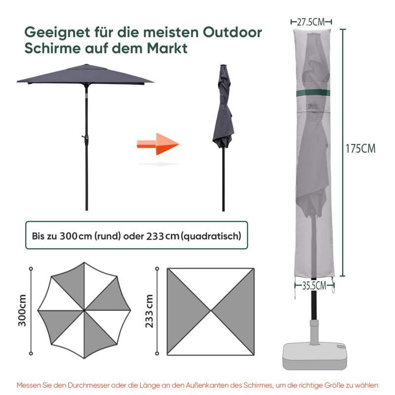 Sekey 175 x 27,5/35,5 cm Schutzhülle für 300 cm Sonnenschirm, aus Polyester-Gewebe