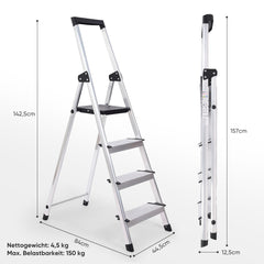 Sekey Aluminium Trittleiter 4/5 Stufen – Klappbar, Rutschfest, Mit Werkzeugablage, TÜV EN131-2, 140/160 cm, Bis 150 kg, Für Haushalt, Garage & Garten