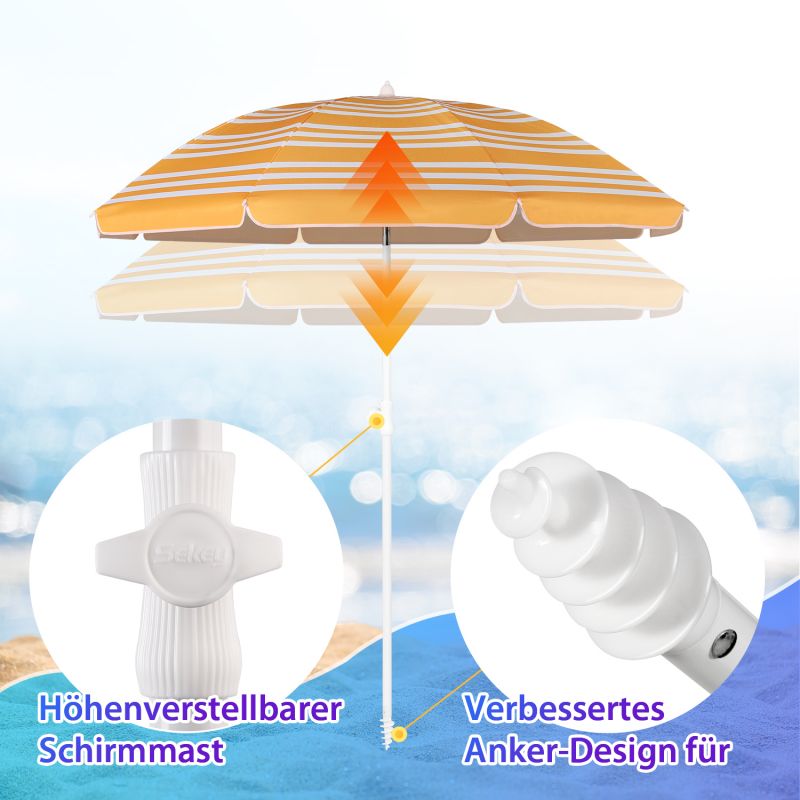 Sekey ∅ 180 cm beach umbrella with protective cover and ground sleeve, sun protection UV50+