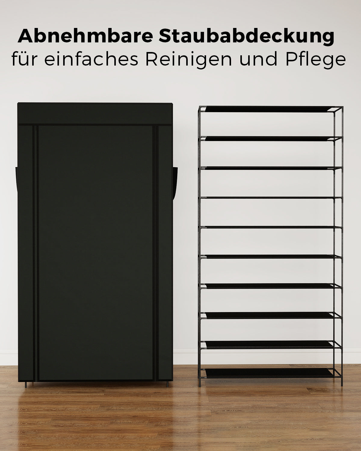 Sekey Schuhschrank mit 9 Ebenen – Multifunktionales Schuhregal mit Staubschutz, 2 Größen wählbar (58 oder 85 cm Breite), anpassbare Ablagen, einfache Montage, Schwarz