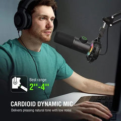 Fifine USB Dynamisches Mikrofon mit Stummschalttaste, Popfilter, Shock Mount und Kopfhörerbuchse, K658 Sekey