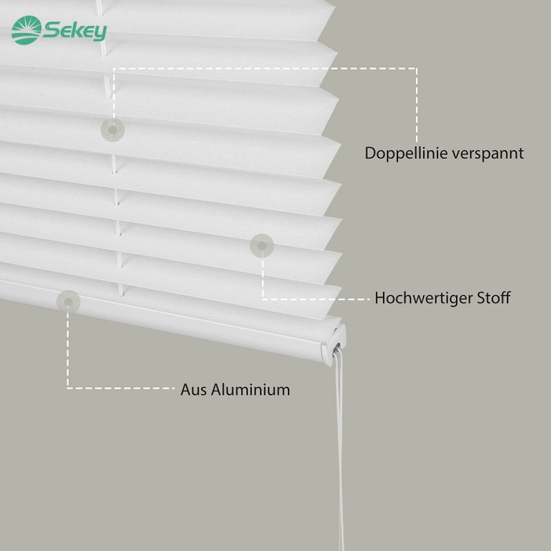 Sekey pleated blinds without drilling, white