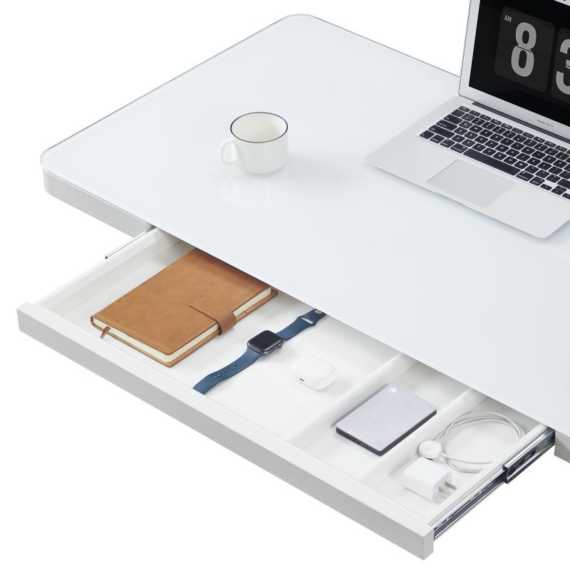 KOWO 120 cm Glass Electric Height Adjustable Desk with Drawers and Wireless Charging, Mobilo