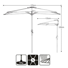 Sekey 270 cm Halbrund Sonnenschirm mit Kurbel, Sonnenschutz UV50+ Sekey