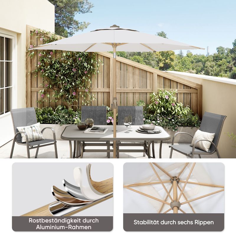 Sekey 210 x 140 cm aluminum parasol with crank, sun protection UV50+, made of wood-metal