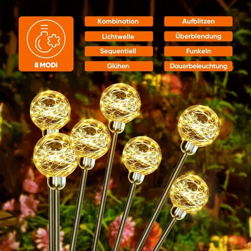 Glühwürmchen Solarleuchten – 4 Stück, 8 LED, Wasserdicht, Für Garten, Terrasse, Balkon, 2 Modi