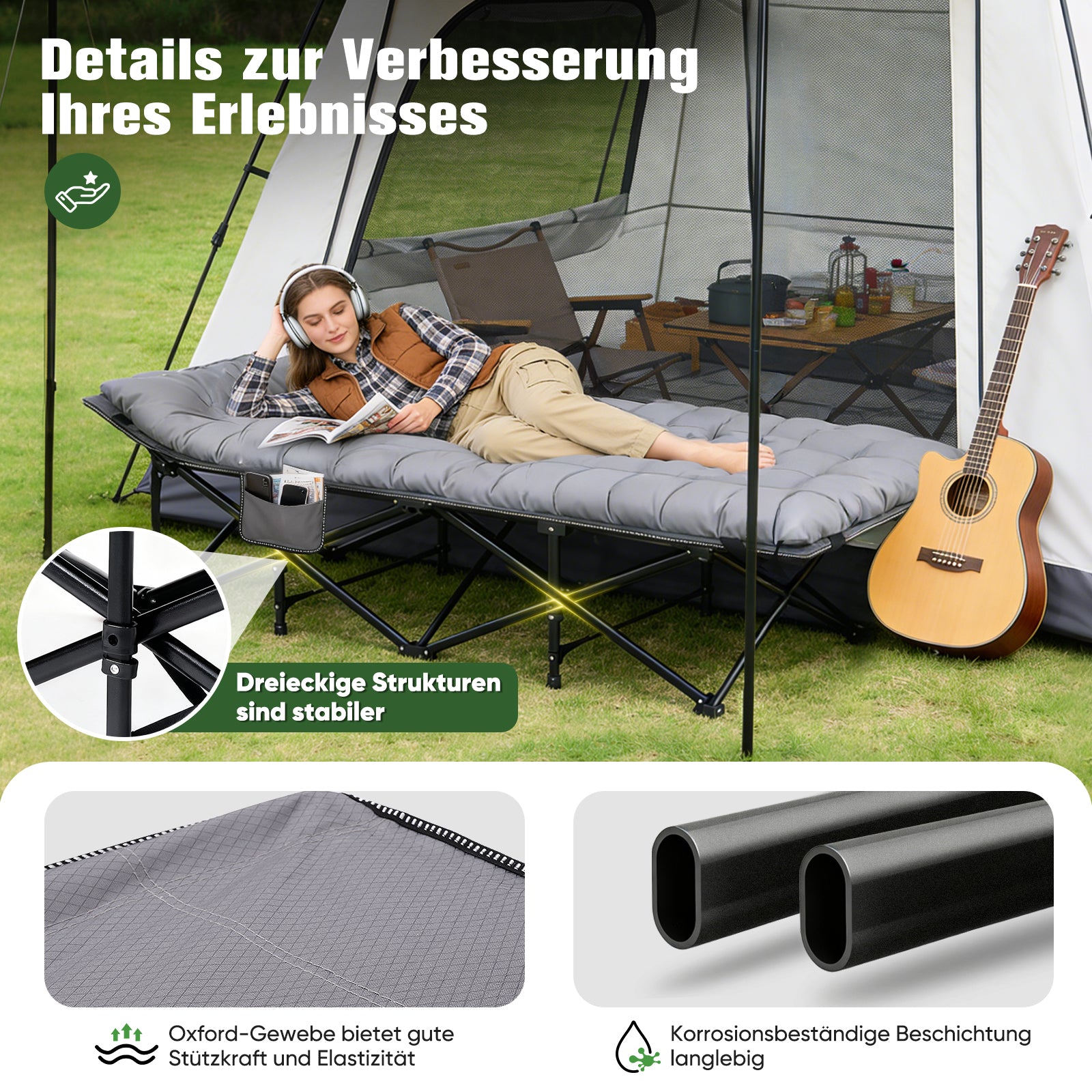 Sekey XXL Klappbett 202 × 80 × 45 cm – Extra breites Feldbett mit 7 cm – sekeymall