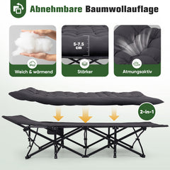 Sekey XXL Klappbett 202 × 80 × 45 cm – Extra breites Feldbett mit 7 cm Matratze, Campingbett bis 200 kg, Faltbares Gästebett mit Seitentasche aus Oxford-Gewebe für Camping, Garten & Outdoor