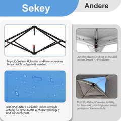 Sekey 3x3 m folding gazebo with 4 side panels and 4 sandbags
