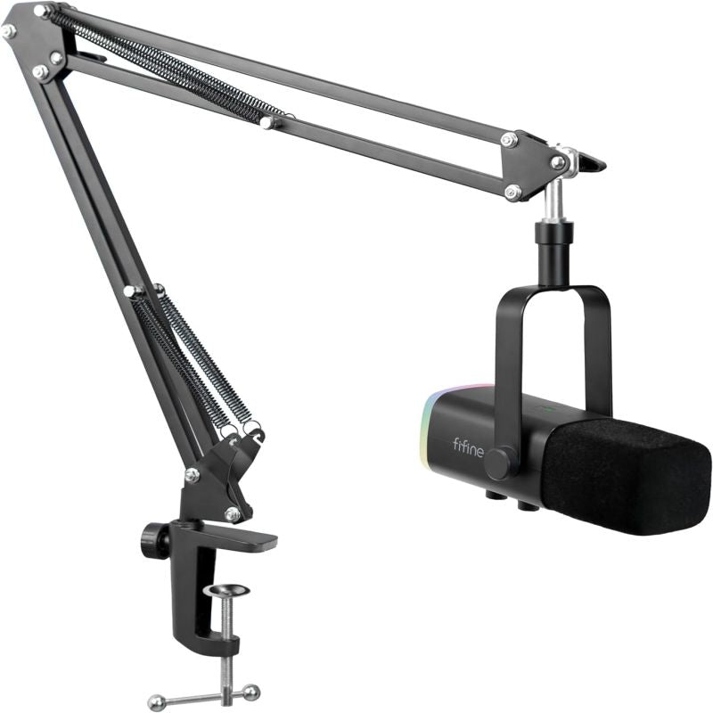 FIFINE USB / XLR Dynamisches Mikrofon mit Arm, Stummschalttaste und Kopfhörerbuchse