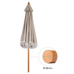 Sekey 220 cm wooden parasol with fringes, sun protection UV50+