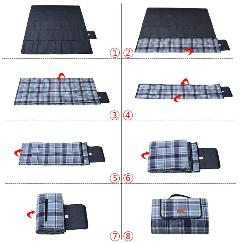 Sekey 200 x 200 cm picnic blanket made of dark blue and white checked acrylic fabric