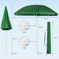 Sekey ∅ 180 cm Strandschirm mit Schutzhülle und Bodenhülse, Sonnenschutz UV50+ Sekey