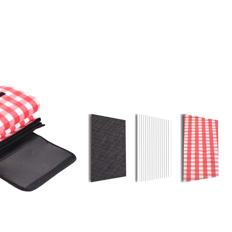 Sekey 200 x 200 cm picnic blanket with red and white checked fleece fabric