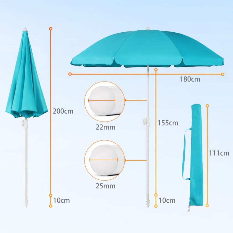 Sekey ∅ 180 cm beach umbrella with protective cover and ground sleeve, sun protection UV50+