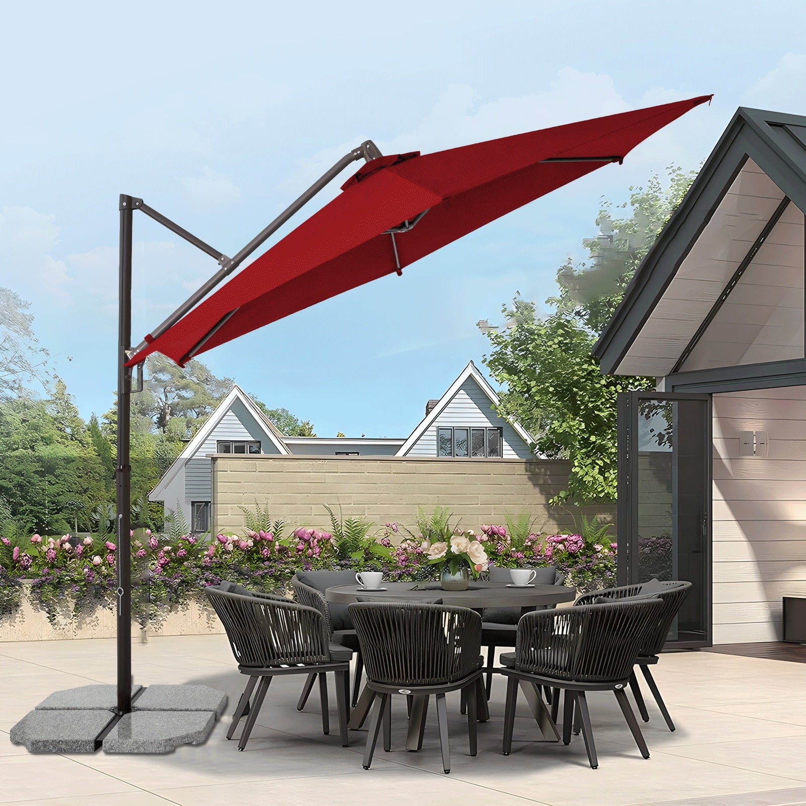 Sekey Ampelschirm 300 cm – Aluminium Sonnenschirm mit 360° Drehung, Neigefunktion, UV50+ Schutz