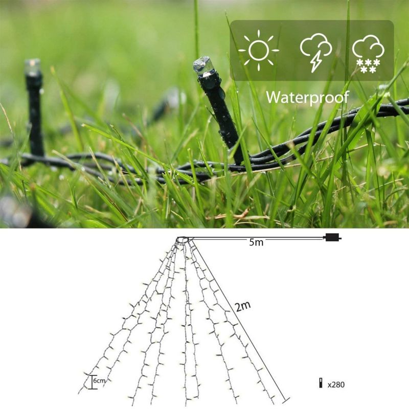 Salcar 2 m LED Christmas tree light chain, with 8 strands, 280 LEDs, 31V GS certified power supply