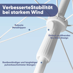 Sekey Sonnenschirm Ø160 cm rund – mit Tragetasche & Bodenhülse, für Balkon & Strand Sekey