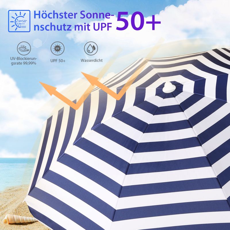 Sekey ∅ 180 cm Strandschirm mit Schutzhülle und Bodenhülse, Sonnenschutz UV50+