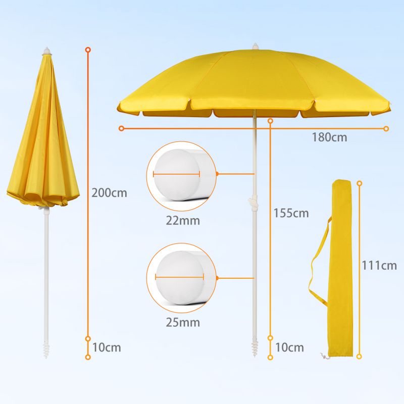 Sekey ∅ 180 cm beach umbrella with protective cover and ground sleeve, sun protection UV50+