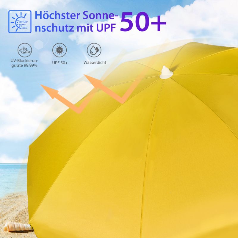 Sekey ∅ 180 cm Strandschirm mit Schutzhülle und Bodenhülse, Sonnenschutz UV50+