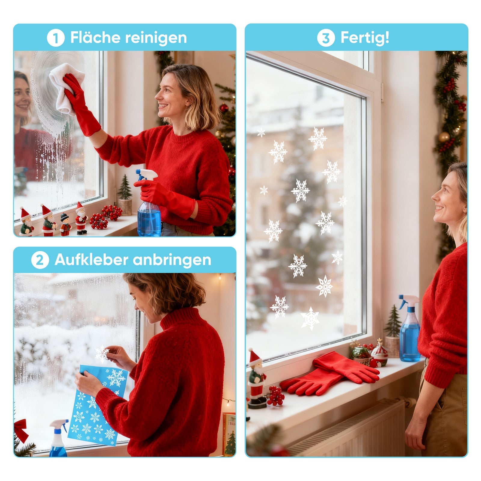 Salcar Fensterbilder Weihnachten – Wiederverwendbare Fensterdeko Weiß, Selbstklebend ohne Kleber, Beidseitig Sichtbar mit Schneeflocken, Häusern & Schneemann Salcar