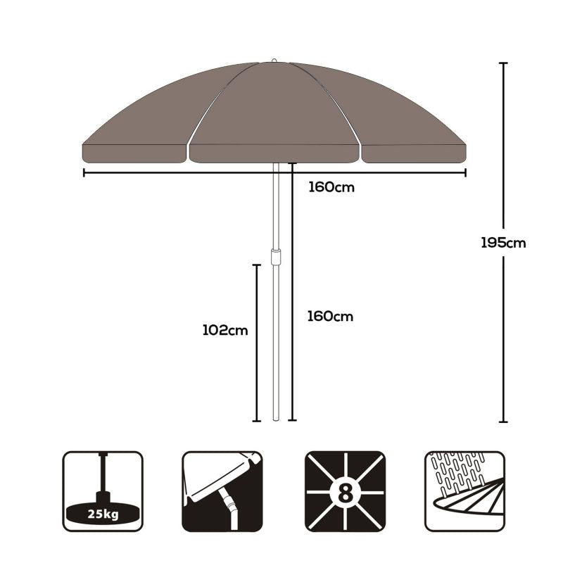 Sekey ∅ 160 cm beach umbrella with protective cover, sun protection UV25+