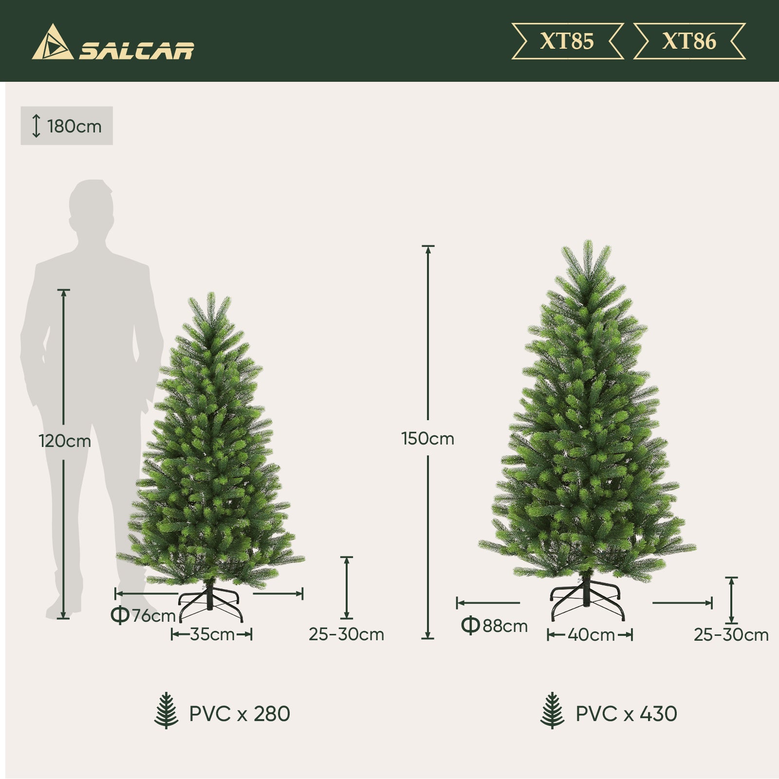 Salcar 180/210/240cm Künstlicher Weihnachtsbaum, Nordmanntanne, mit 762/1080/1576 PE Spitzen