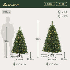 Salcar 120/150/180/210/240cm Künstlicher Weihnachtsbaum mit LED, mit 226/382/580/868/1168 Spitzen und 250/380/450 LEDs Salcar
