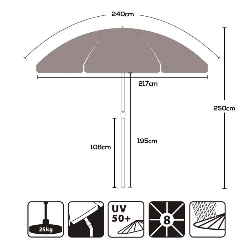 Sekey parasol 240cm with protective cover, UPF25+