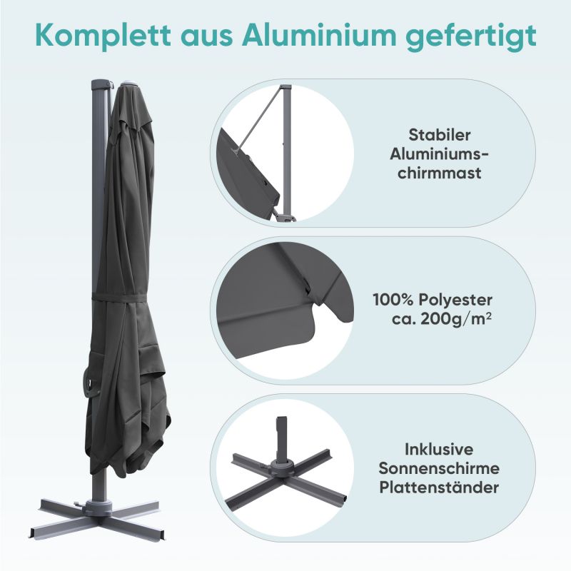 Sekey 300 cm x 300 cm cantilever parasol, sun protection UV50+