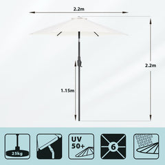 Sekey 220 cm parasol with crank and auto tilt, sun protection UV50+