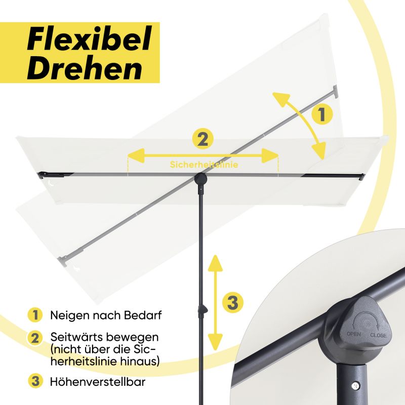 Sekey 180 x 130 cm Balkonschirm Rechteckig, Individuell Verstellbar, Sonnenschutz UV50+