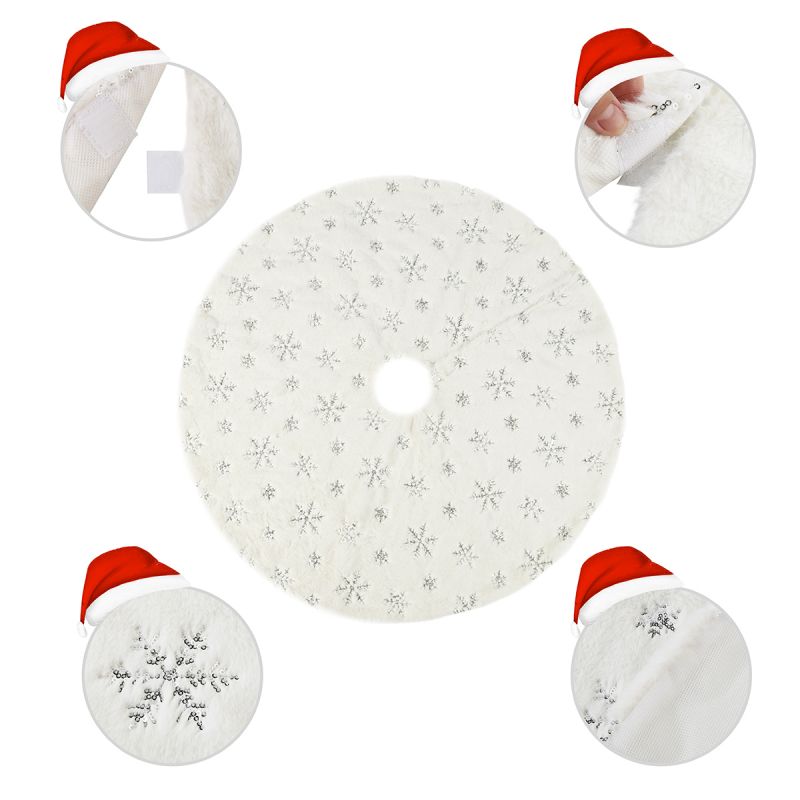 SALCAR Christmas tree blanket with snowflake decoration, round carpet white plush blanket, Christmas tree blanket tree skirt, tree carpet Christmas