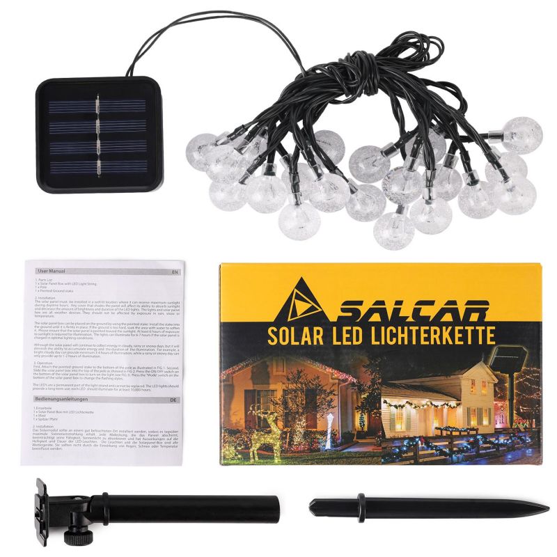 Salcar 5 m / 10 m LED solar ball fairy lights, 20 / 40 LEDs