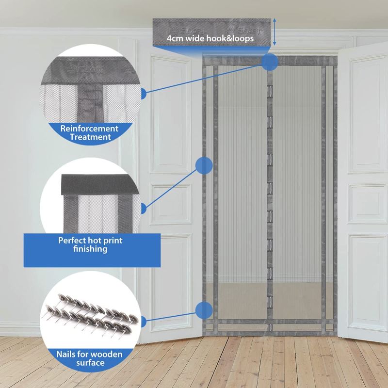 Sekey Cuttable Magnetic Fly Screen Door Made of Polyester, Grey