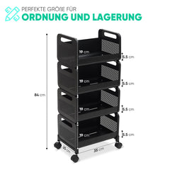 Sekey Servierwagen mit Rollen – Barwagen & Küchenwagen mit MDF-Platte, Weinglashalter, Haken & Schubladenkorb, 360°-Rollen, Griff, rostfest – Schwarz Sekey