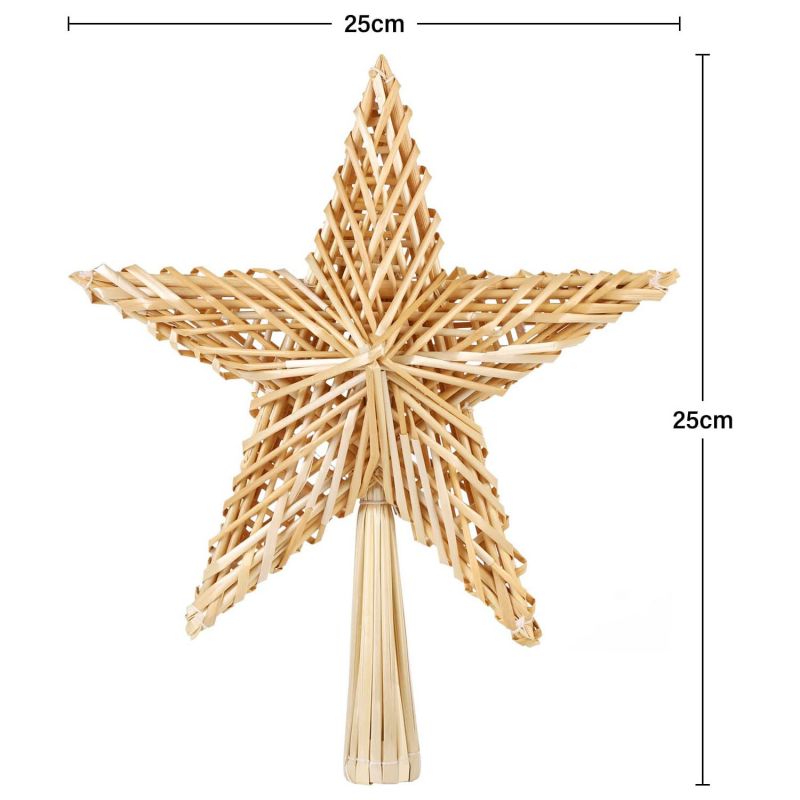 SALCAR Christmas tree topper straw star Christmas tree decoration for Christmas, fir tree topper for the Christmas tree, 25cm