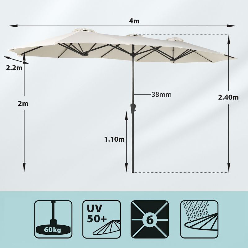 Sekey 220 × 400 cm double parasol with crank, UV50+