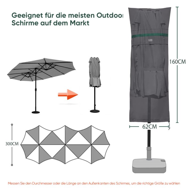 Sekey 160 x 62 cm Schutzhülle für Doppelsonnenschirm, aus Polyester-Gewebe