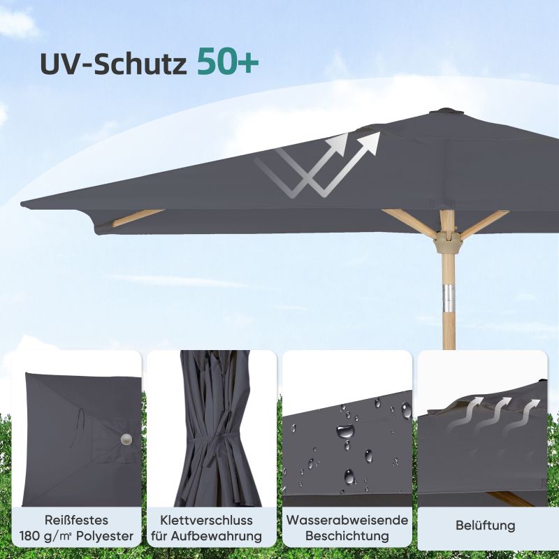 Sekey 210 x 140 cm aluminum parasol with crank, sun protection UV50+, made of wood-metal