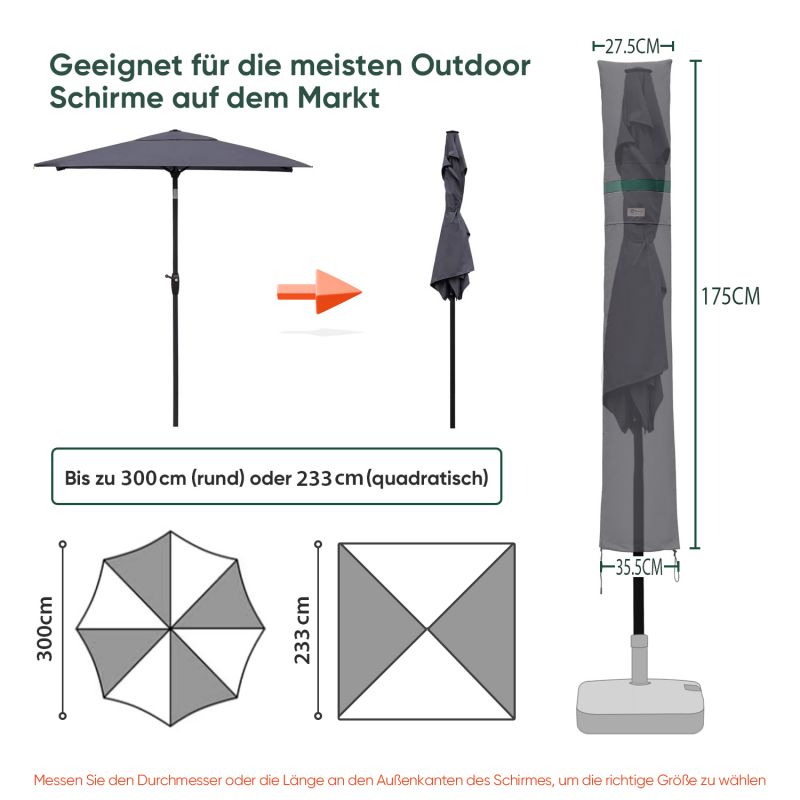 Sekey 175 x 27,5/35,5 cm Schutzhülle für 300 cm Sonnenschirm, aus Polyester-Gewebe