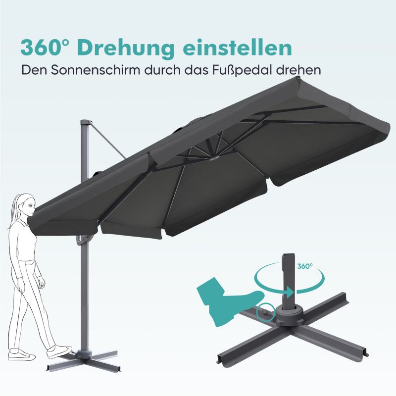 Sekey 300 cm x 300 cm cantilever parasol, sun protection UV50+