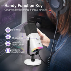 FIFINE USB/XLR Dynamic Microphone with Mute Button and Headphone Jack, AM8
