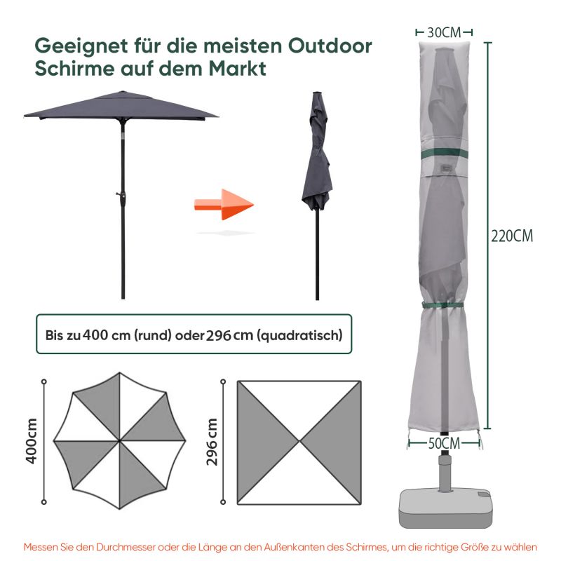 Sekey 220 x 30/50 cm Schutzhülle für 400 cm Sonnenschirm, aus Polyester-Gewebe