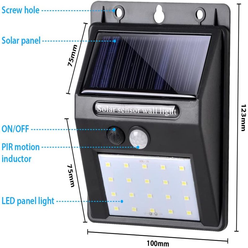 Salcar 2er Set LED Solarleuchte mit Bewegungsmelder, 20 LEDs, mit 1200 mAh Akku