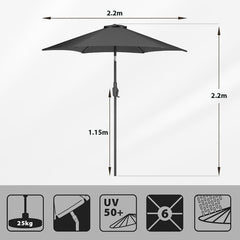 Sekey 220 cm parasol with crank and auto tilt, sun protection UV50+